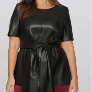Eloquii Black Faux Leather Tie-Waist Top